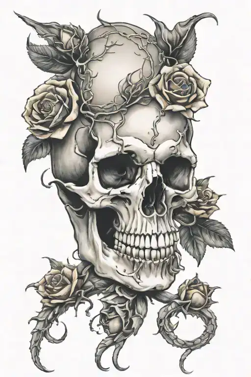 fox rose scorpion skull tattoo design idea