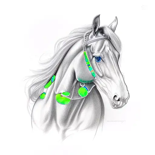 black race horse with a green opal necklace  tattoo design idea