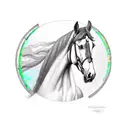 black race horse with a green opal necklace  tattoo design idea