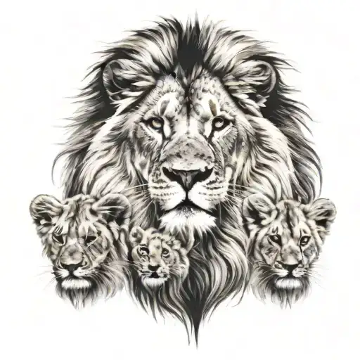 A lion with 4 cubs face only tattoo design idea
