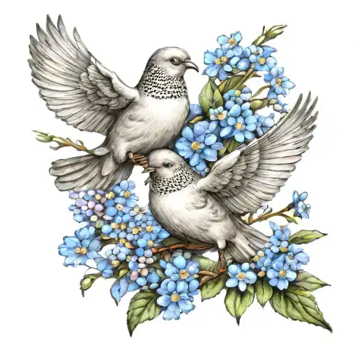 two doves carrying forget me nots tattoo design idea