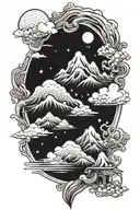 wu wei aquarius space mountains philosophy  tattoo design idea