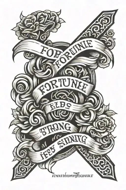 Fortune Helps the Strong text tattoo design idea