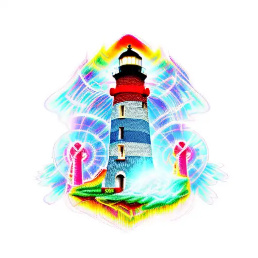 monument-lighthouse, pulsating heart symbol, stylized design, intricate details, shading, 3D effect, abstract light beam tattoo design idea