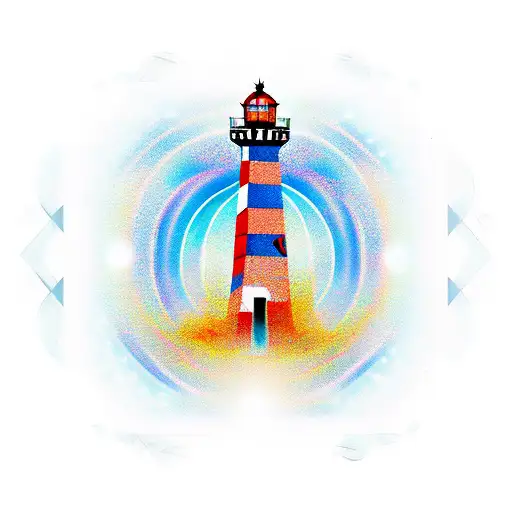 Create a tattoo design of an abstract monument-lighthouse with a pulsating human heart symbol at its base. The heart sym tattoo design idea