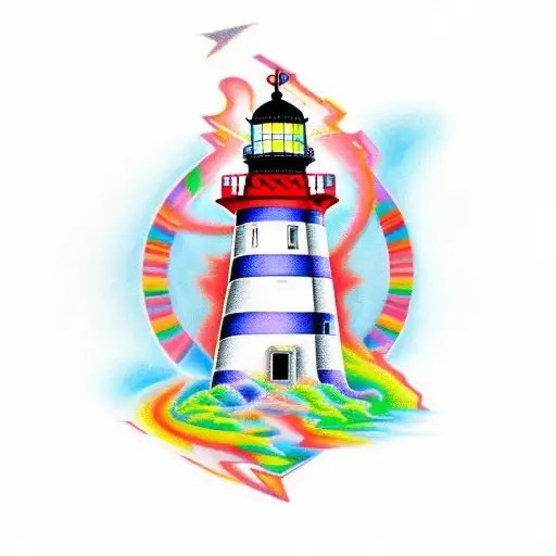 Create a tattoo design of an abstract monument-lighthouse with a pulsating human heart symbol at its base. The heart sym tattoo design idea