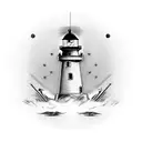 Create a tattoo design of an abstract monument-lighthouse with a pulsating human heart symbol at its base. The heart sym tattoo design idea