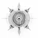 Create a tattoo design of an abstract monument-lighthouse with a pulsating human heart symbol at its base. The heart sym tattoo design idea
