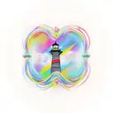 Create a tattoo design of an abstract monument-lighthouse with a pulsating human heart symbol at its base. The heart sym tattoo design idea
