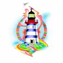 Create a tattoo design of an abstract monument-lighthouse with a pulsating human heart symbol at its base. The heart sym tattoo design idea