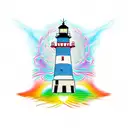 Create a tattoo design of an abstract monument-lighthouse with a pulsating human heart symbol at its base. The heart sym tattoo design idea