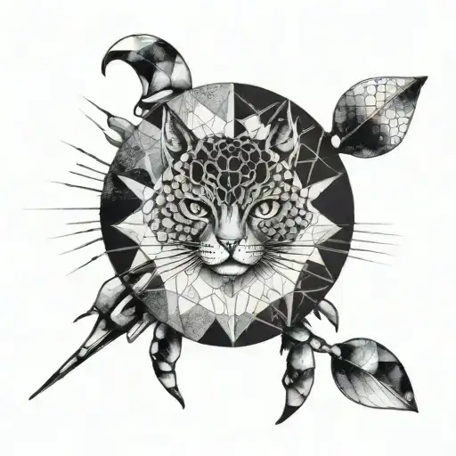 dotwork, watercolor, geometry, knife, beetle, cat tattoo design idea
