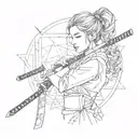 dotwork watercolor geometry knife katana girl holding katana tattoo design idea