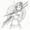 dotwork watercolor geometry knife katana girl holding katana tattoo design idea