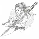 dotwork watercolor geometry knife katana girl holding katana tattoo design idea