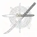 dotwork watercolor geometry knife katana tattoo design idea