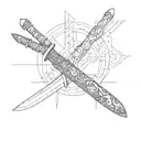 dotwork watercolor geometry knife katana tattoo design idea