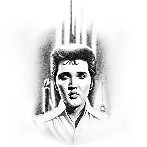 Elvis Presley on stage with spotlights and TCB symbol tattoo design idea