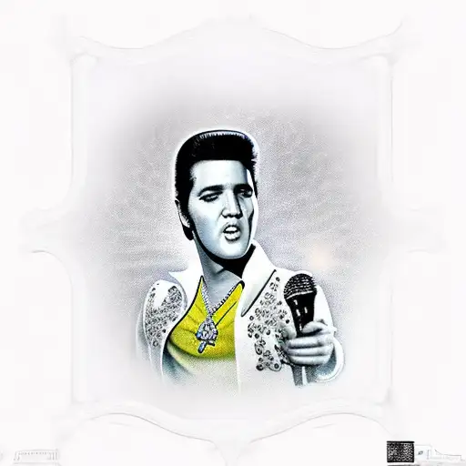 Elvis Presley on stage with spotlights and TCB symbol tattoo design idea