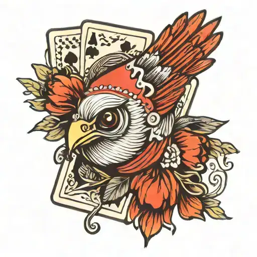 bird, playing card, fortune teller tattoo design idea