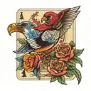 bird, playing card, fortune teller tattoo design idea
