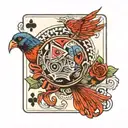 bird, playing card, fortune teller tattoo design idea