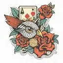 bird, playing card, fortune teller tattoo design idea