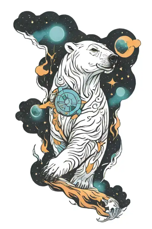 polar bear and super nova tattoo design idea