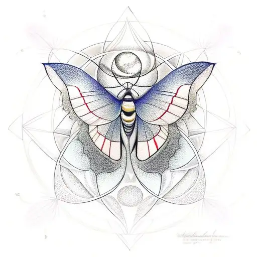 lunar moth with sacred geometry  tattoo design idea