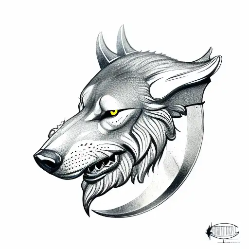 viking wolf head side view with viking compass fading into smokr tattoo design idea