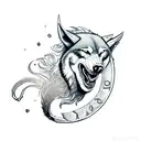 viking wolf head side view with viking compass fading into smokr tattoo design idea