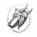 viking wolf head side view with viking compass fading into smokr tattoo design idea