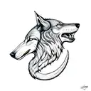 viking wolf head side view with viking compass fading into smokr tattoo design idea