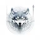viking wolf head side view with viking compass fading into smokr tattoo design idea