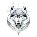 viking wolf head side view with viking compass fading into smokr tattoo design idea