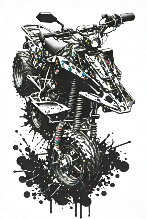 A four-wheeler covered in vibrant paint splatters, symbolizing the client's passion for painting and off-roading adventures tattoo design idea