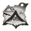 A dotwork design of a mountain range with hidden hiking trails and paths, symbolizing the client's love for exploration and adventure in the great outdoors tattoo design idea