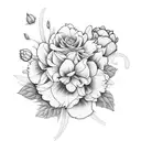 three separate flowers including carnation, marigold, and narcissus  tattoo design idea