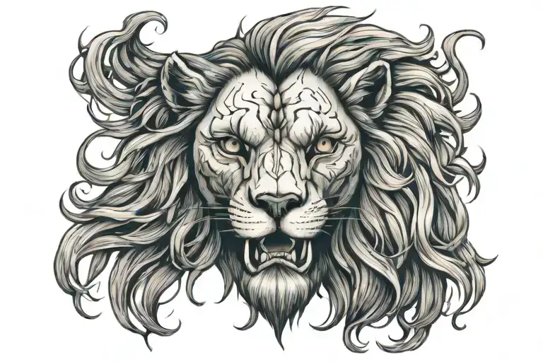 Lion skull fire mane tattoo design idea