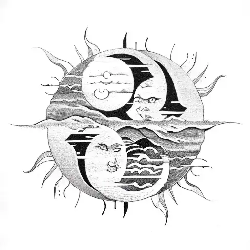 Yin and Yang moon and sun tattoo design idea