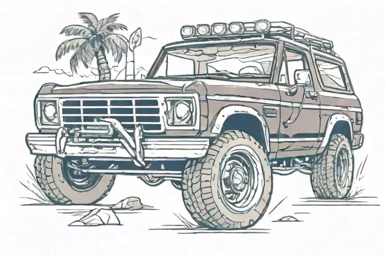 1996 maroon ford bronco driving along tattoo design idea
