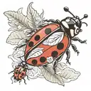 A neotraditional design of a ladybug leading a group of preschoolers on a nature adventure tattoo design idea