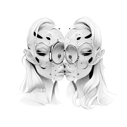 two butts and a face tattoo design idea