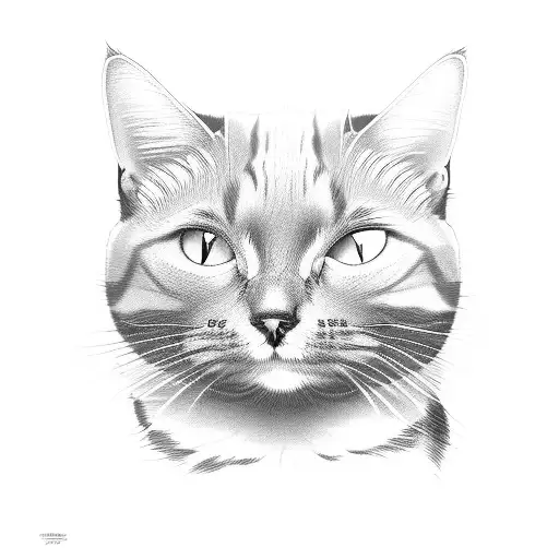 cat face with half black half tabby features tattoo design idea