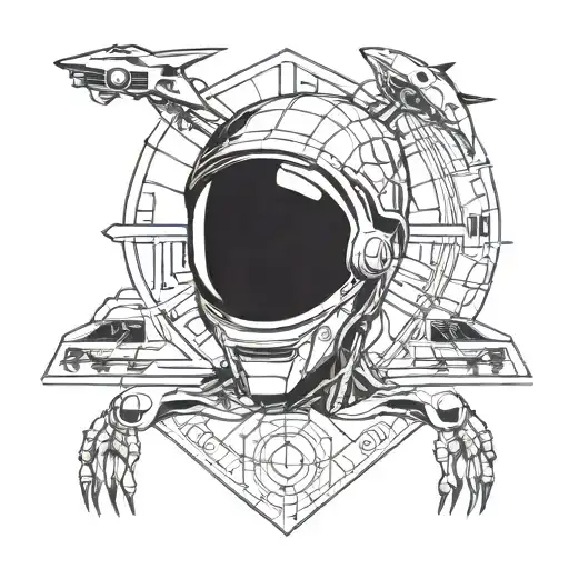 Combine elements of technology and alien logos in a blackwork tattoo inspired by sci-fi movies tattoo design idea