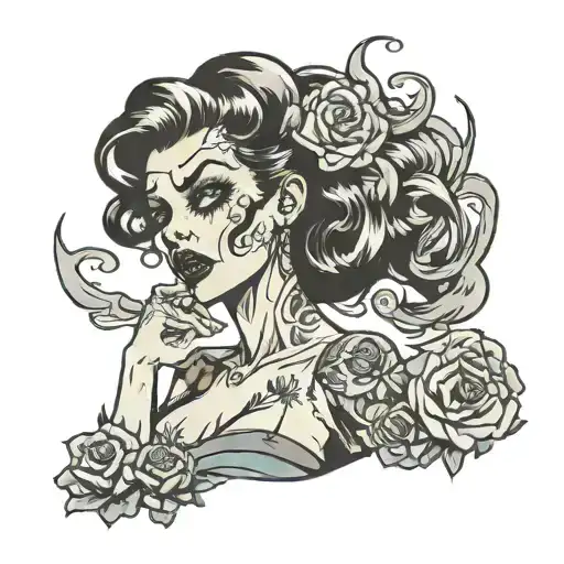 zombie pin up girl standing tattoo design idea
