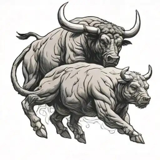 bull bear fighting tattoo design idea