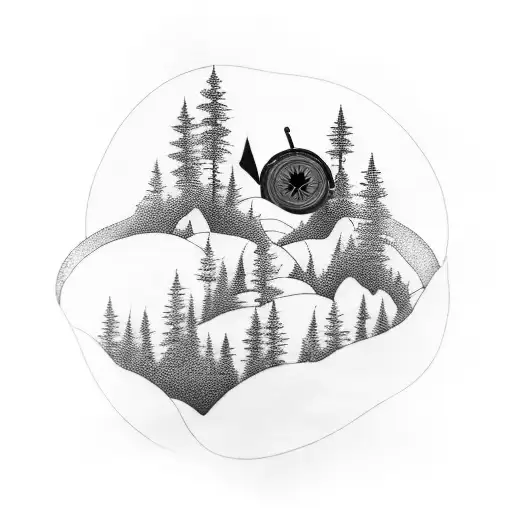 A tattoo design combining a turntable and a mountain landscape, symbolizing the client's love for music and travel tattoo design idea