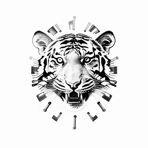 A unique tattoo combining a tiger and a bartending shaker, symbolizing the client's occupation as a bartender and their love for tigers tattoo design idea