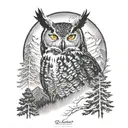 great horned owl fading into trees and mountains  tattoo design idea